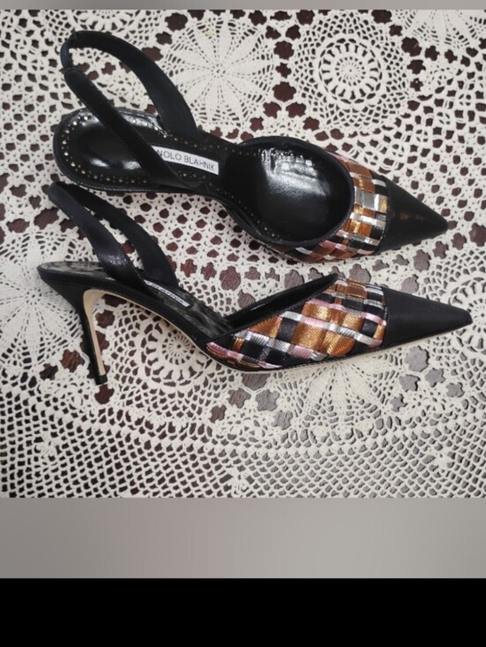 NWOB Manolo Blahnik Multi Woven Cap-Toe Slingback Pumps 👠 Eur 39